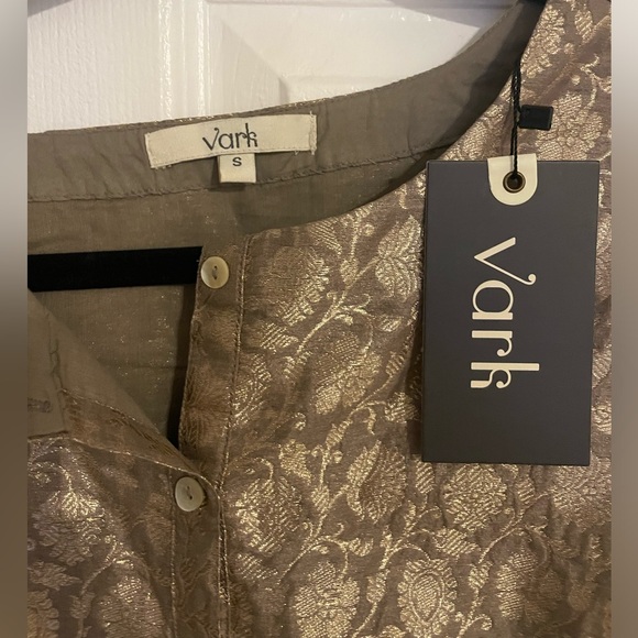 NWT Vark Gold taupe and mesh dress ruffled tiered size small - Picture 3 of 6